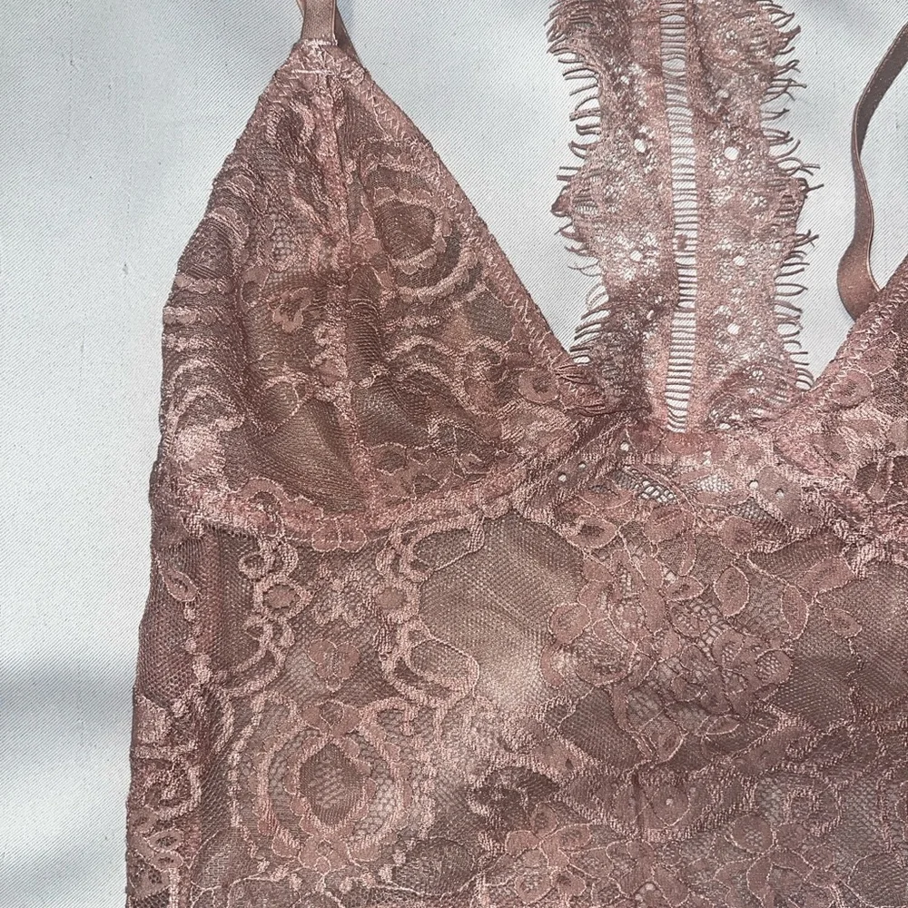 Lace Sheer Bralette With Attached Choker Dusty Rose Pink Color Size Small - Picture 5 of 10